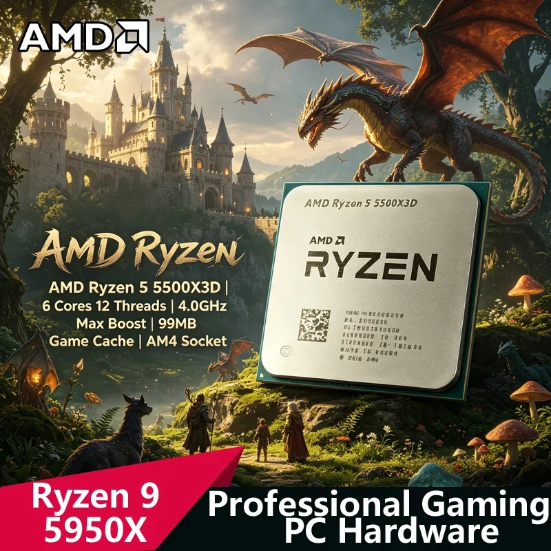 AMD Ryzen 5 5500X3D AM4 Gaming CPU|6C/12T,3GHz-4.0GHz Boost,96MB L3 Cache,7nm 105W Desktop Processor Supports DDR4 Memory
AMD Ryzen 5 5500X3D AM4 Gaming CPU|6C/12T,3GHz-4.0GHz Boost,96MB L3 Cache,7nm 105W Desktop Processor Supports DDR4 Memory
