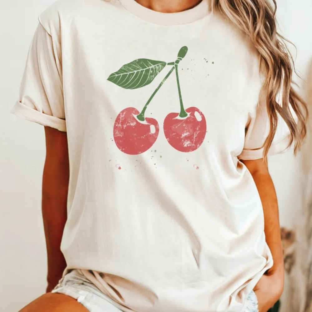 Women Vintage Cherry Tee Fruit T Shirt Summer Classics Foodie Casual Style O-neck Tops Lovely Breathable Cotton Shirt Loungewear
Women Vintage Cherry Tee Fruit T Shirt Summer Classics Foodie Casual Style O-neck Tops Lovely Breathable Cotton Shirt Loungewear