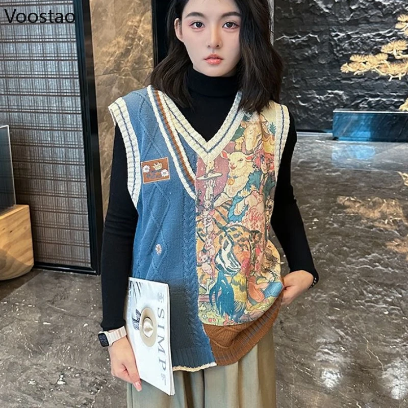 Vintage Lolita V-Neck Sweater Vest Autumn Cartoon Anime Print All-match Knitted Pullovers Y2k Grunge Sleeveless Tank Tops Women
Vintage Lolita V-Neck Sweater Vest Autumn Cartoon Anime Print All-match Knitted Pullovers Y2k Grunge Sleeveless Tank Tops Women