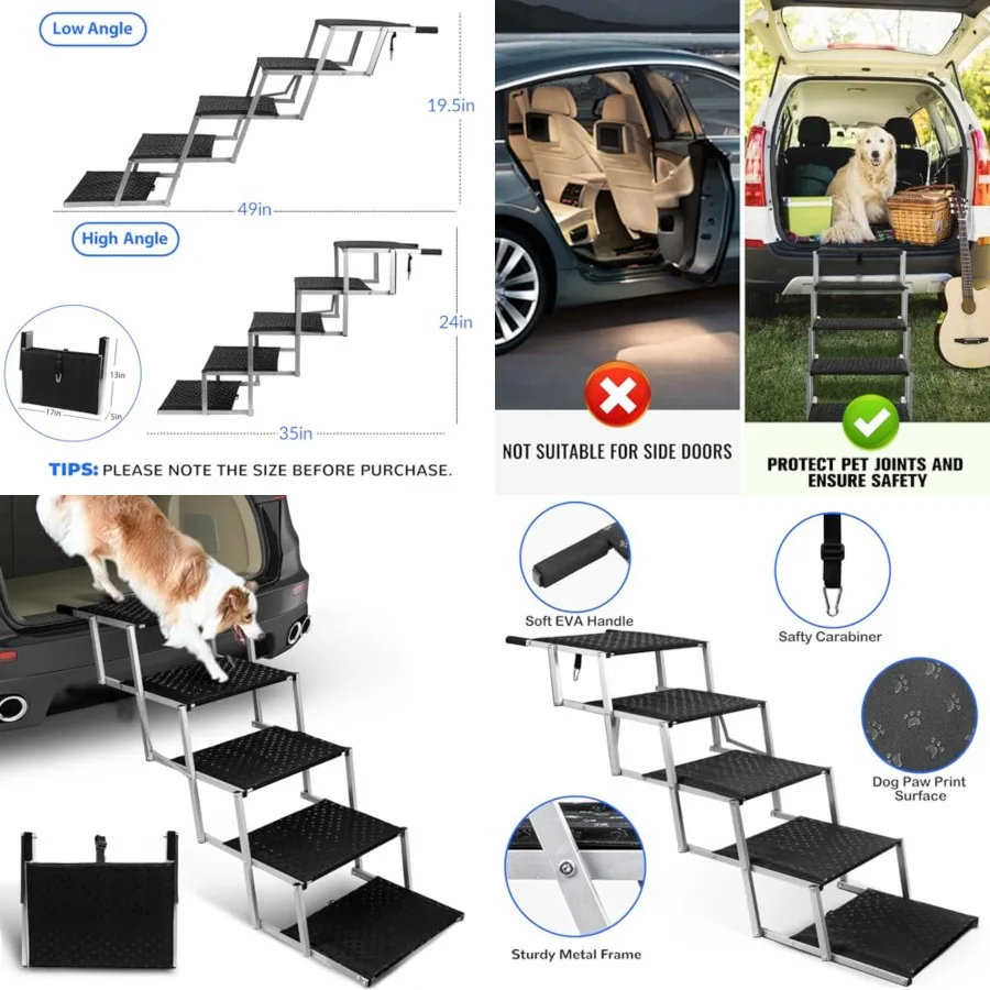 Dog Stairs for Cars, Folding Dog Steps for Large Dogs, Portable Pet Stairs for Cars, Trucks, SUV, Lightweight Pet Ramp with Non
Dog Stairs for Cars, Folding Dog Steps for Large Dogs, Portable Pet Stairs for Cars, Trucks, SUV, Lightweight Pet Ramp with Non