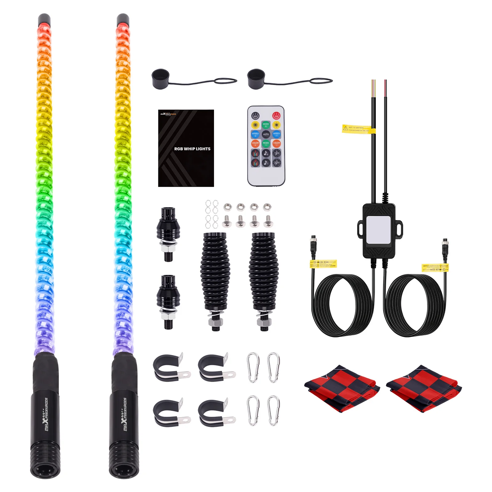 Pair 3FT Smoked Whip Lights LED RGB Antenna Chase w/Flag & Remote for UTV ATV
Pair 3FT Smoked Whip Lights LED RGB Antenna Chase w/Flag & Remote for UTV ATV