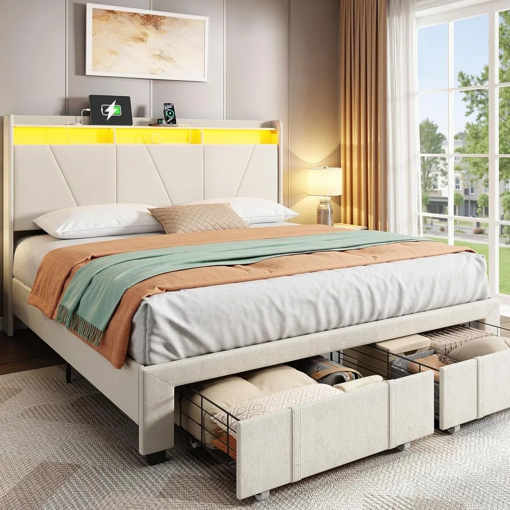 BedsPick King Size Bed Frame with 2-Tier Headboard and Charging Station, Velvet Platform King Bed Frame with Storage Drawers and
BedsPick King Size Bed Frame with 2-Tier Headboard and Charging Station, Velvet Platform King Bed Frame with Storage Drawers and