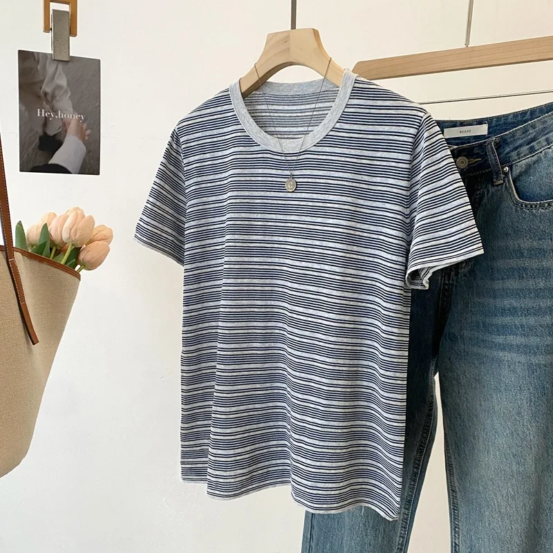 Dave&di 26 Summer New Product French Retro Fine Stripe Knitted Short Sleeve Women's 16 Needle Cotton Yarn Knitted T-shirt
Dave&di 26 Summer New Product French Retro Fine Stripe Knitted Short Sleeve Women's 16 Needle Cotton Yarn Knitted T-shirt