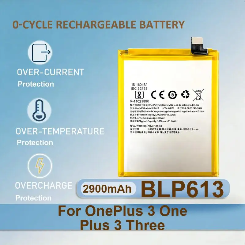 BLP613 Mobile Phone Battery For OnePlus 3 One Plus 3 Three 2900mAh Real Capacity
BLP613 Mobile Phone Battery For OnePlus 3 One Plus 3 Three 2900mAh Real Capacity