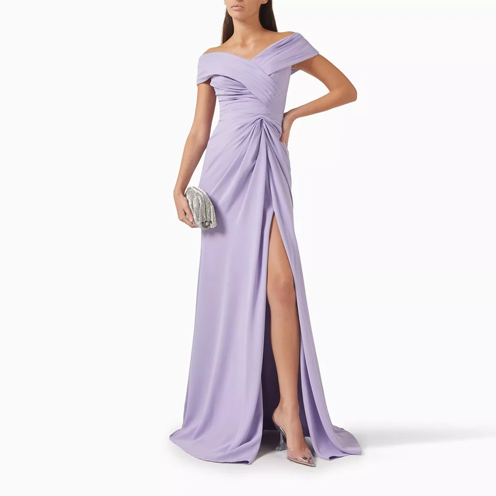 Lavender Prom Dresses for Ladies Crepe Fabric Mermaid/Trumpet Formal Evening Dress Off-the-shoulder Pleat Side Split Party Gown
Lavender Prom Dresses for Ladies Crepe Fabric Mermaid/Trumpet Formal Evening Dress Off-the-shoulder Pleat Side Split Party Gown