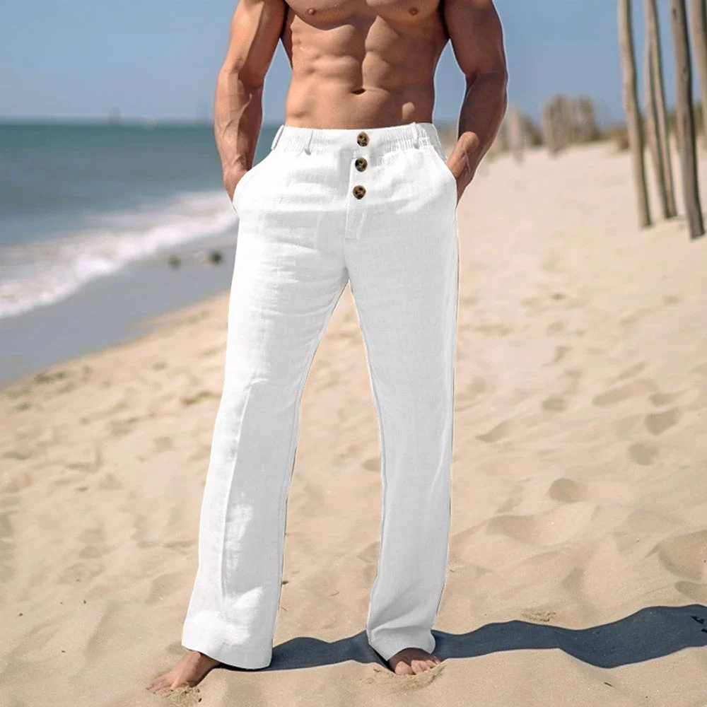 Men Elegant Triple Buttons Cotton Linen Pants Solid White Full-Length Trouser Plus Size Mens Casual Drawstring Sweatpants
Men Elegant Triple Buttons Cotton Linen Pants Solid White Full-Length Trouser Plus Size Mens Casual Drawstring Sweatpants