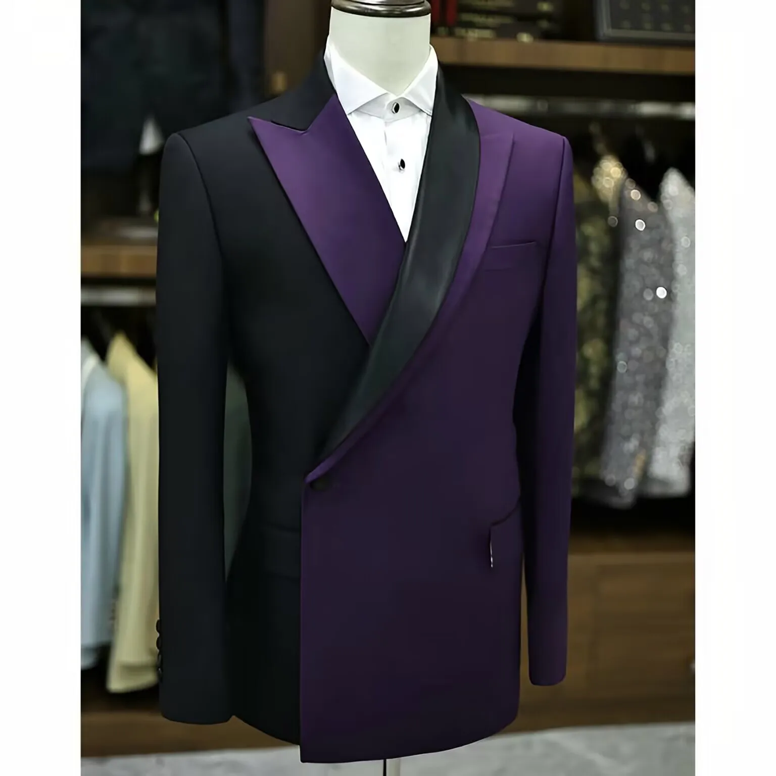 Black Purple Stitching Formal Men Suits Two Pieces Evening Party Blazer Groom Wear ( Jacket+Pants )
Black Purple Stitching Formal Men Suits Two Pieces Evening Party Blazer Groom Wear ( Jacket+Pants )