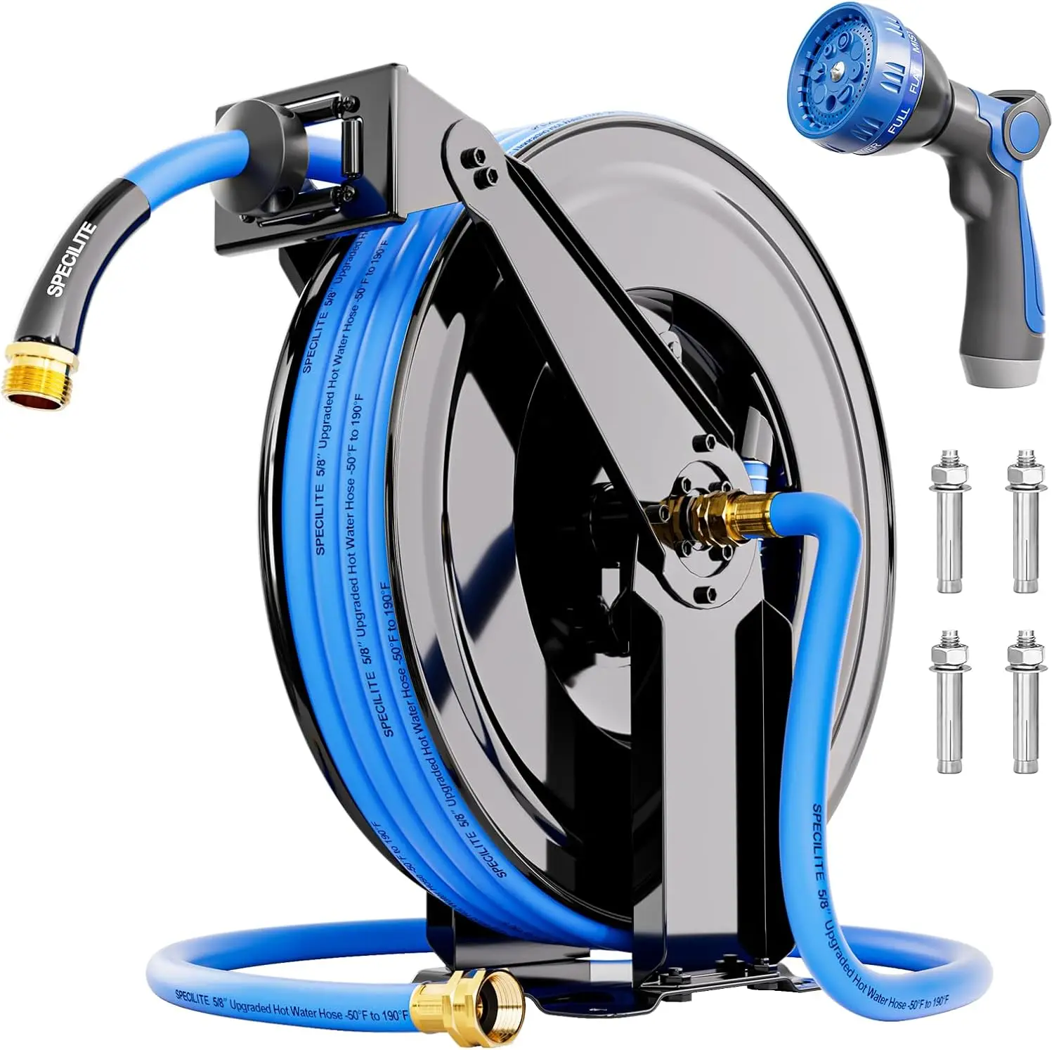 Retractable Hose Reel with 5/8'' Hot/Cold Garden Water Pipe 50ft, -50℉ - 190℉, Heavy Duty Metal Wall Mount Spool, with 6ft Lead
Retractable Hose Reel with 5/8'' Hot/Cold Garden Water Pipe 50ft, -50℉ - 190℉, Heavy Duty Metal Wall Mount Spool, with 6ft Lead