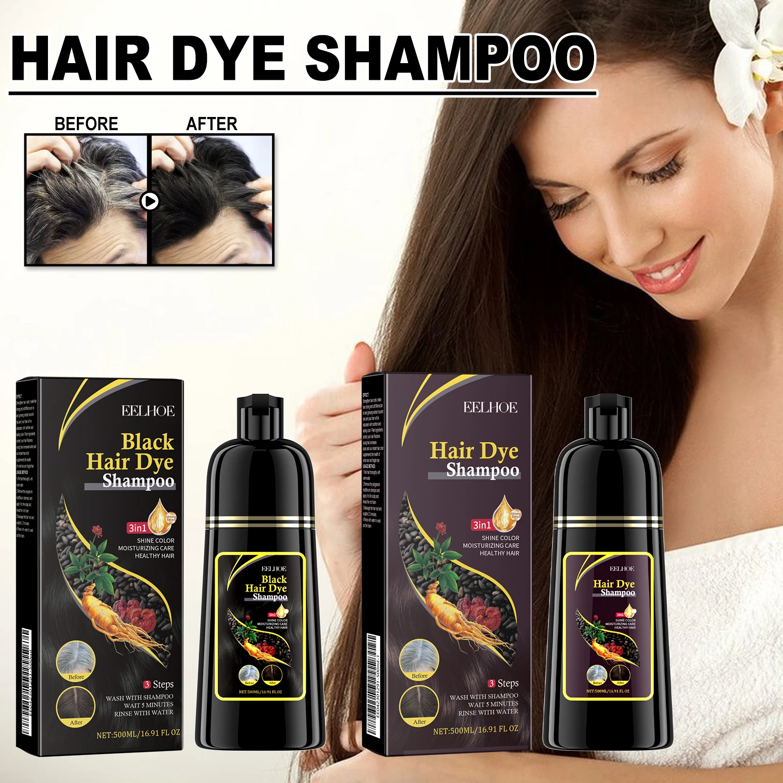 USA Stock Black Hair Dye Shampoo Natural Polygonum Herb Hair Darkening Shampoo Ginger Extract Grey Hair Reverse Repair Scalp Care Anti Hair Loss Anti Dandruff Shampoo for Men Women 500ml
USA Stock Black Hair Dye Shampoo Natural Polygonum Herb Hair Darkening Shampoo Ginger Extract Grey Hair Reverse Repair Scalp Care Anti Hair Loss Anti Dandruff Shampoo for Men Women 500ml
