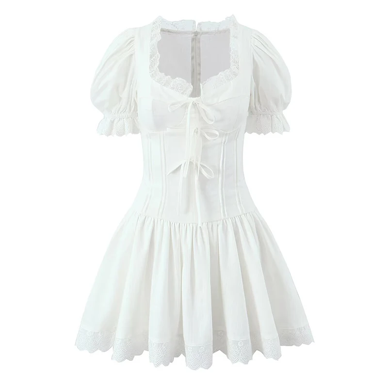 YENKYE Lace Spliced Bow Beige White Sweet Dress For Pretty Girl Vintage Puff Sleeve A-line Slim Mini Dresses Summer Party Robe
YENKYE Lace Spliced Bow Beige White Sweet Dress For Pretty Girl Vintage Puff Sleeve A-line Slim Mini Dresses Summer Party Robe