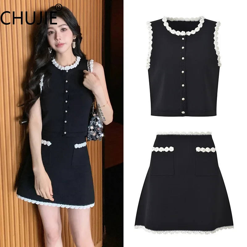 Women's French Knit Set 2025 - Black & White Floral Top & Skirt, Sleeveless Elegant Two-Piece Outfit
Women's French Knit Set 2025 - Black & White Floral Top & Skirt, Sleeveless Elegant Two-Piece Outfit