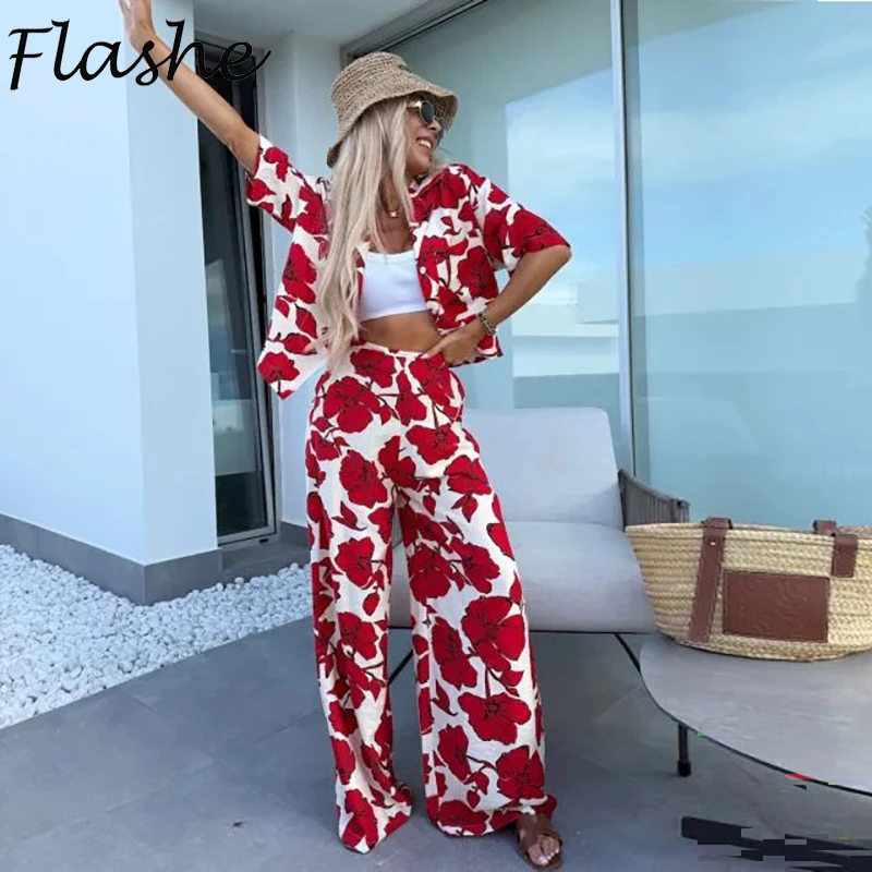 Vintage Printed Women Two Piece Set Women Short Sleeve Cardigan Loose Pants Suit Female Summer Outfits
Vintage Printed Women Two Piece Set Women Short Sleeve Cardigan Loose Pants Suit Female Summer Outfits