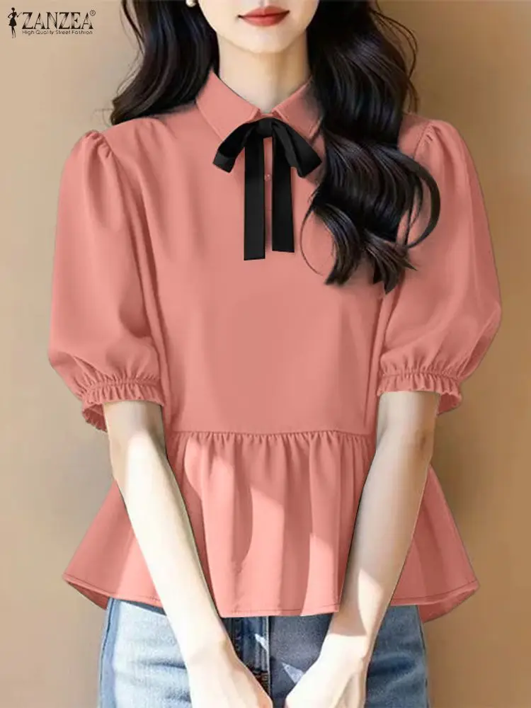 ZANZEA элегантные женские блузки с бантом и деталями, романтические однотонные топы с короткими рукавами-фонариками и отложным воротником с рюшами по подолу, женская одежда
ZANZEA элегантные женские блузки с бантом и деталями, романтические однотонные топы с короткими рукавами-фонариками и отложным воротником с рюшами по подолу, женская одежда