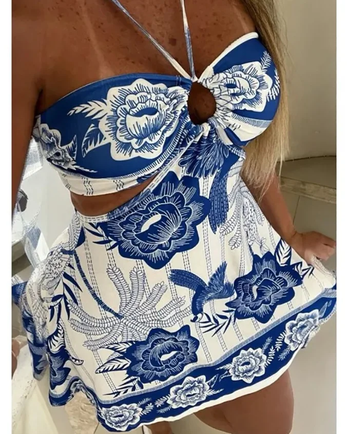Flower Print Off Shoulder Sleeveless A-Line Dress, Casual Waist Hollow Out Dress, Women's Summer Sexy Hanging Neck A-Line Dress
Flower Print Off Shoulder Sleeveless A-Line Dress, Casual Waist Hollow Out Dress, Women's Summer Sexy Hanging Neck A-Line Dress