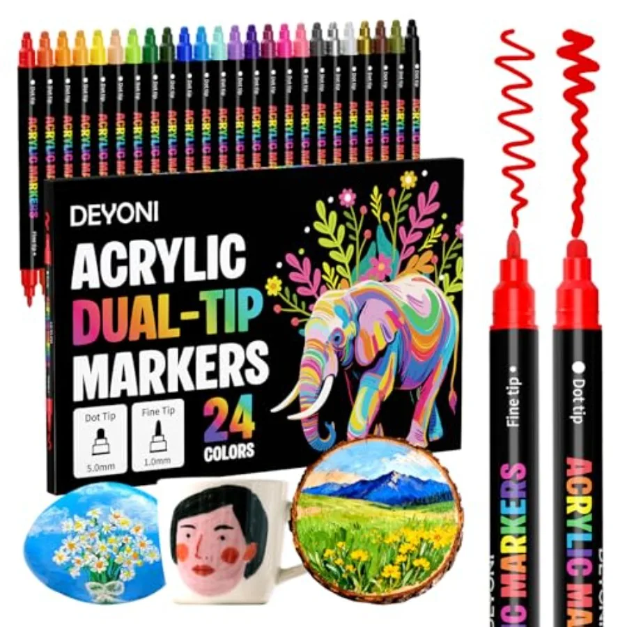 24 Colors Acrylic Paint Markers, Dual Tip Acrylic Paint Pens Markers for Rock, Fabric, Wood, Glass, Craft, Decoration, Adult DI
24 Colors Acrylic Paint Markers, Dual Tip Acrylic Paint Pens Markers for Rock, Fabric, Wood, Glass, Craft, Decoration, Adult DI