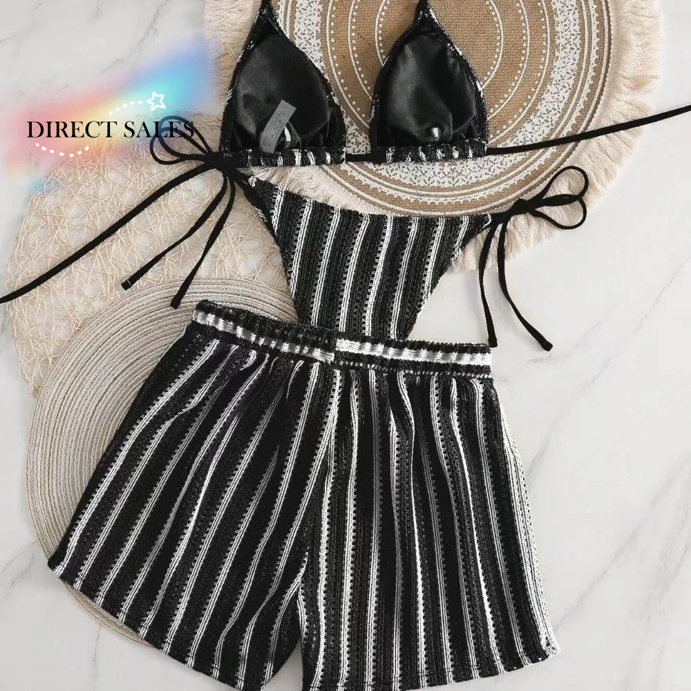 Fashion Stripes 3 in 1 Swimwear Set Lace Up Slim Fit Bikini Bathing Suit Deep-V Sleeveless Knitting Swimsuit Beach
Fashion Stripes 3 in 1 Swimwear Set Lace Up Slim Fit Bikini Bathing Suit Deep-V Sleeveless Knitting Swimsuit Beach