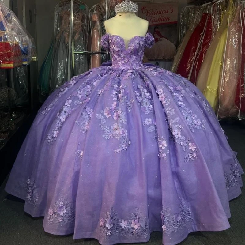 Lavender Shiny Quinceanera Dresses Ball Gown Off The Shoulder Applique Flower Beading Tull Party Birthday Sweet 16 Vestidos 15
Lavender Shiny Quinceanera Dresses Ball Gown Off The Shoulder Applique Flower Beading Tull Party Birthday Sweet 16 Vestidos 15