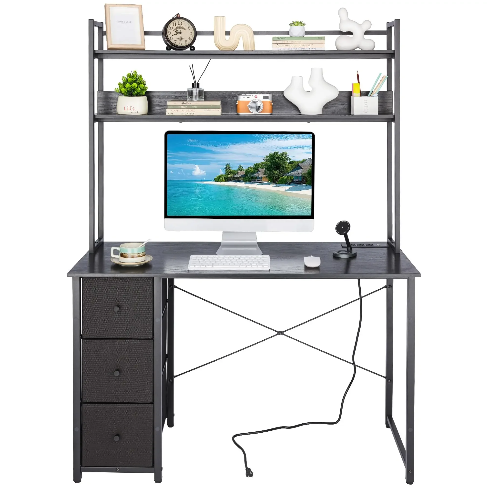40 Inch Computer Desk With Hutch 3 Drawers Storage Shelves Power Outlets Home Office Study Desk
40 Inch Computer Desk With Hutch 3 Drawers Storage Shelves Power Outlets Home Office Study Desk