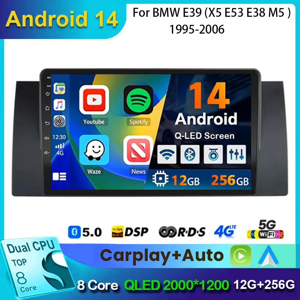 Android 14 Carplay Auto Car Radio For BMW M5 E39 E53 X5 1999 - 2006 Navigation GPS Multimedia Player Video Stereo WiFi+4G BT DVD
Android 14 Carplay Auto Car Radio For BMW M5 E39 E53 X5 1999 - 2006 Navigation GPS Multimedia Player Video Stereo WiFi+4G BT DVD