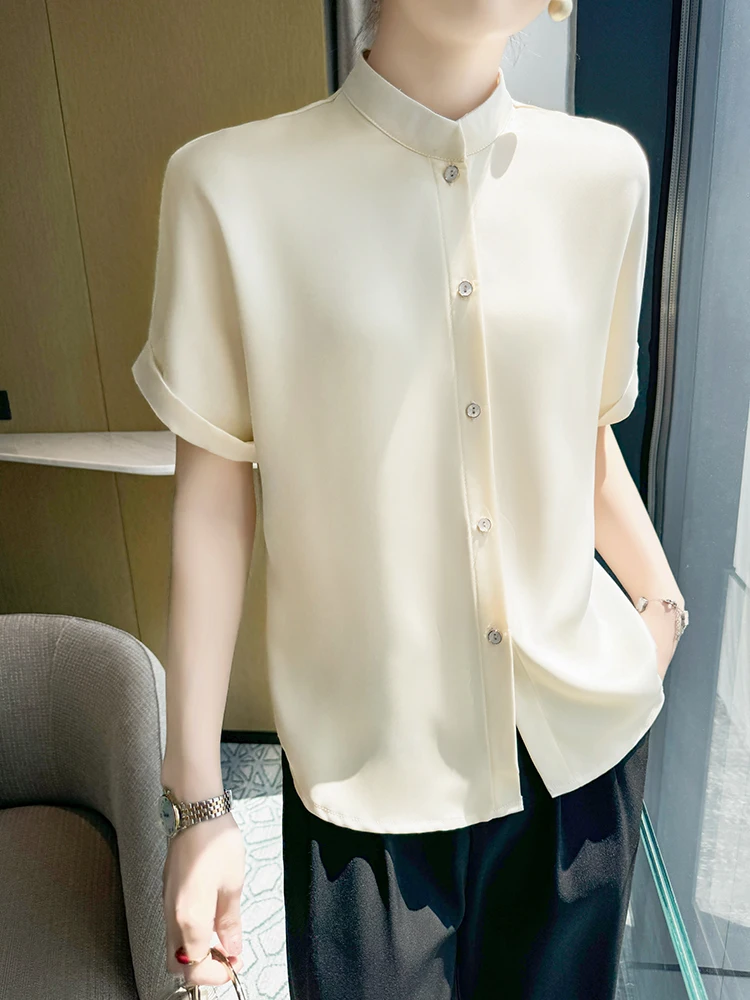 Elegant Silk Shirt Women's Short Sleeve Acetate Satin Commute Spring Summer Stand Collar Inner Wear Casual Chic Style Top
Elegant Silk Shirt Women's Short Sleeve Acetate Satin Commute Spring Summer Stand Collar Inner Wear Casual Chic Style Top