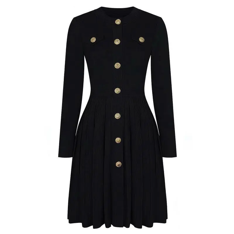 Fashionable Knitted Long Sleeve Slim Fit Pleated round Neck Dress Gold Button Spring Autumn New Arrival Women's Premium Quali...
Fashionable Knitted Long Sleeve Slim Fit Pleated round Neck Dress Gold Button Spring Autumn New Arrival Women's Premium Quali...