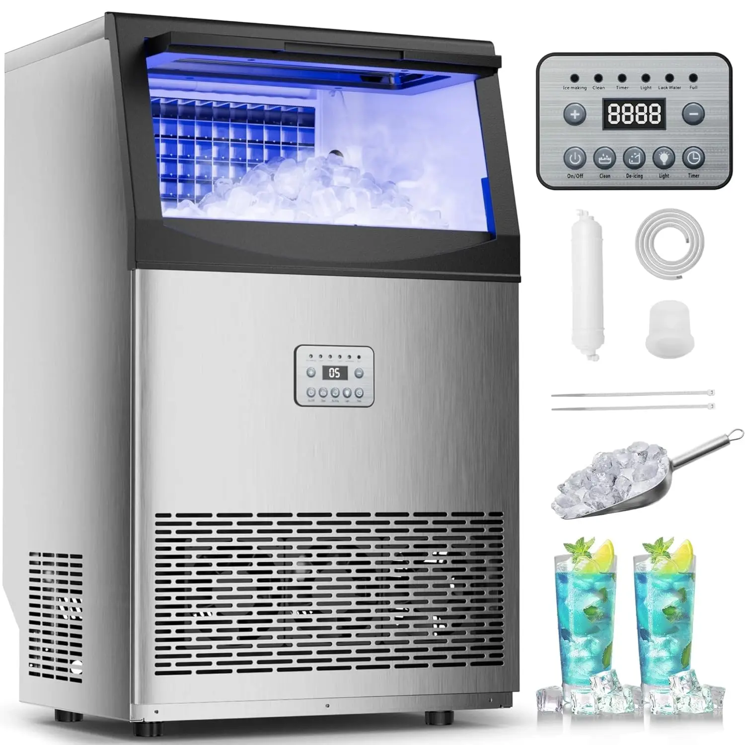 Commercial Ice Maker,110 lbs/24H,50 Cubes in 14 Mins,Stainless Steel Ice Machine with 33 lbs Storage Capacity,Water Filter,Self-
Commercial Ice Maker,110 lbs/24H,50 Cubes in 14 Mins,Stainless Steel Ice Machine with 33 lbs Storage Capacity,Water Filter,Self-