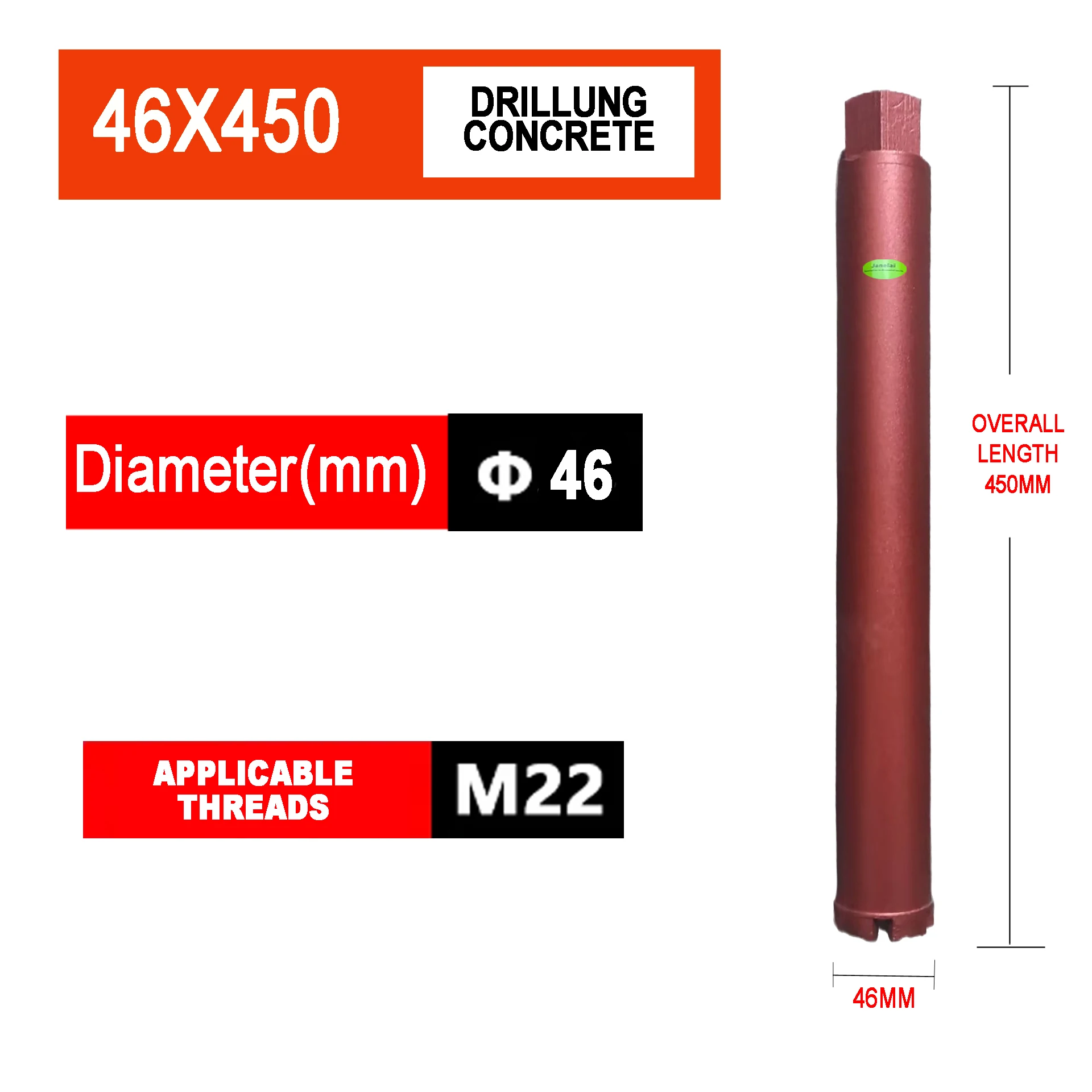 Janelai Diameter Range 46x450mm Length Diamond Hole Saw Core Bit Deep hole drill For Drilling Holes On Concrete/Brick Wall
Janelai Diameter Range 46x450mm Length Diamond Hole Saw Core Bit Deep hole drill For Drilling Holes On Concrete/Brick Wall