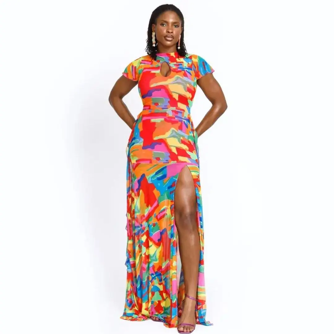 Slim-Fitting Printed round Neck Long Dress with Chest Hollow-out And Short-Sleeved Design Split-Length Style
Slim-Fitting Printed round Neck Long Dress with Chest Hollow-out And Short-Sleeved Design Split-Length Style