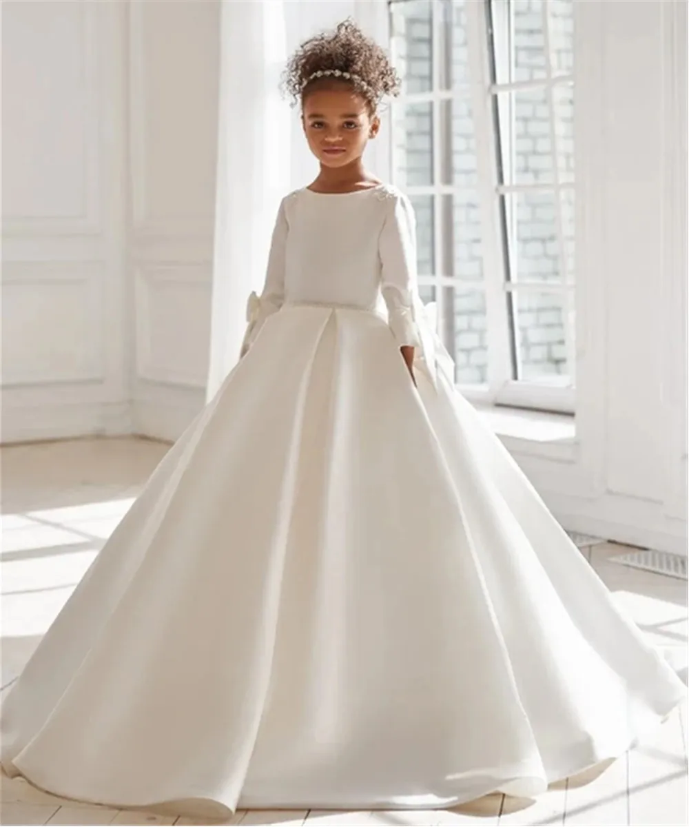 Satin Flower Girl Dress For Wedding Appliques Bow Long Ball Gown First Communion Gown Princess Birthday Party Prom Dress
Satin Flower Girl Dress For Wedding Appliques Bow Long Ball Gown First Communion Gown Princess Birthday Party Prom Dress