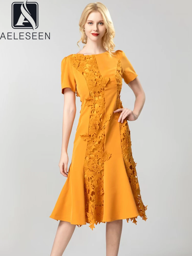 AELESEEN Runway Fashion Yellow Lace Trumpet Dress Women Spring Summer Short Sleeve Patchwork Elegant Slim Party Holiday Midi
AELESEEN Runway Fashion Yellow Lace Trumpet Dress Women Spring Summer Short Sleeve Patchwork Elegant Slim Party Holiday Midi