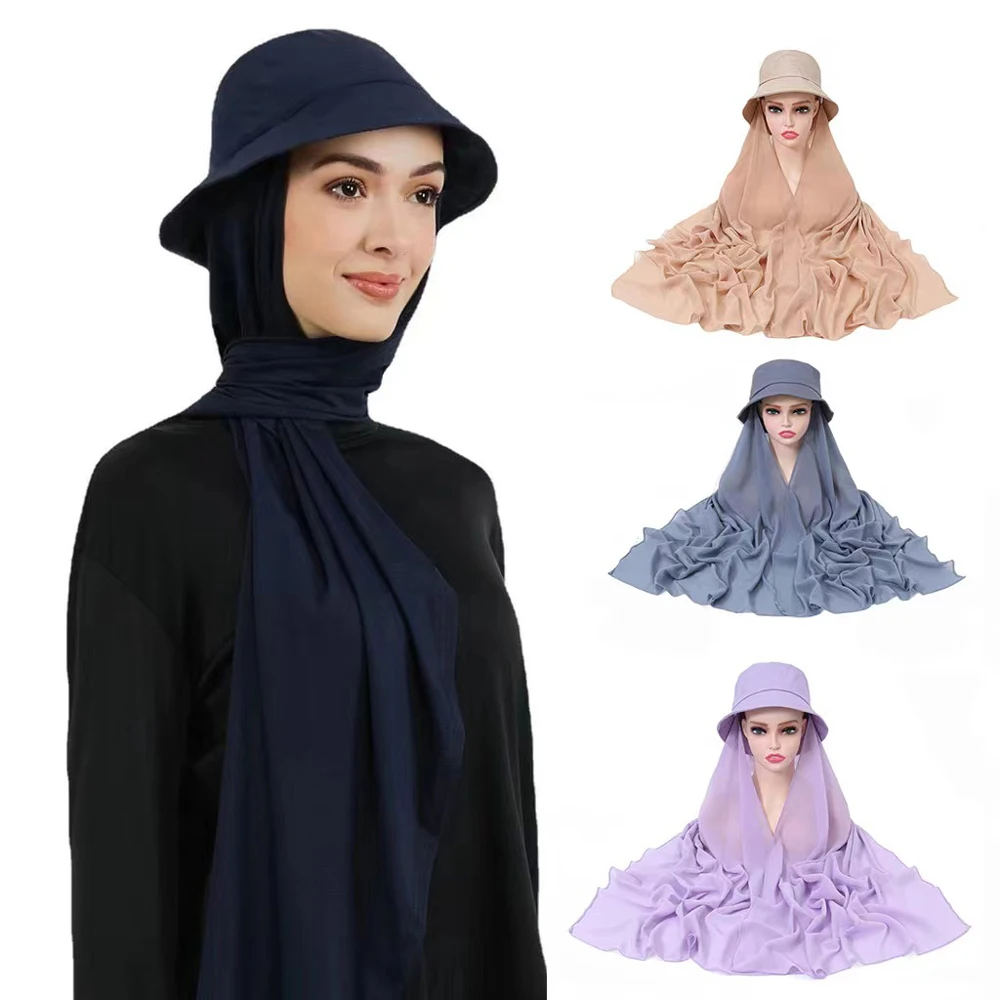 New Muslim Women Bucket Hat With Chiffon Hijabs Islam Prayer Hat Fisherman Cap Outdoor Sun Hat Fashion Scarf Hat
New Muslim Women Bucket Hat With Chiffon Hijabs Islam Prayer Hat Fisherman Cap Outdoor Sun Hat Fashion Scarf Hat