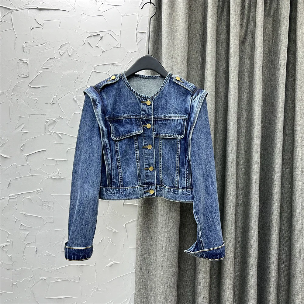 Korean Style Retro Short Denim Jacket Women Spring Autumn 2024 New Round Neck Top Female Elegant Single Breasted Outwear
Korean Style Retro Short Denim Jacket Women Spring Autumn 2024 New Round Neck Top Female Elegant Single Breasted Outwear
