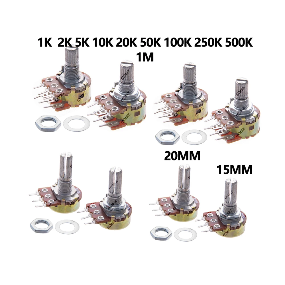 WH148 Carbon Film Resistor 3PIN/6PIN 15MM/20MM Single-Turn Variable Resistor
WH148 Carbon Film Resistor 3PIN/6PIN 15MM/20MM Single-Turn Variable Resistor