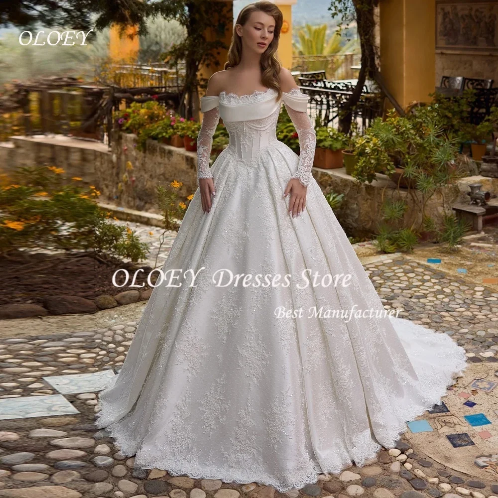 OLOEY A Line Wedding Dress For Women Off Shoulder Long Sleeves Bridal Gowns Pearls Beaded Lace Dress Customized
OLOEY A Line Wedding Dress For Women Off Shoulder Long Sleeves Bridal Gowns Pearls Beaded Lace Dress Customized