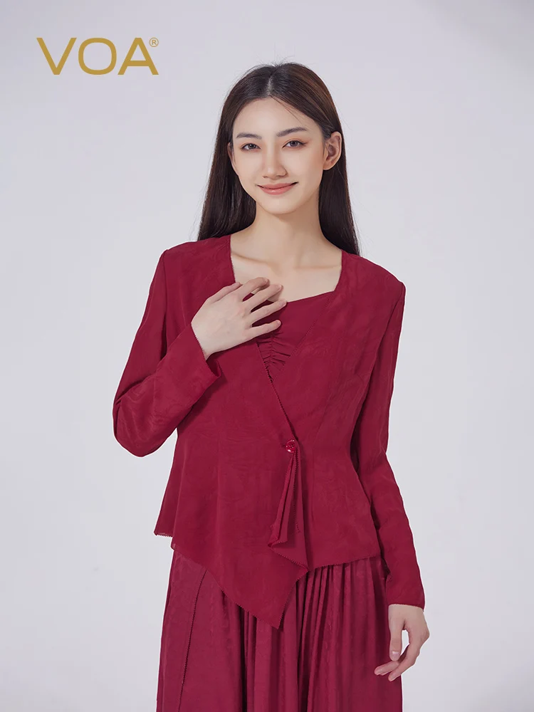 VOA 100% mulberry silk jacquard Georgette V-neck asymmetrical loose-leaf design long-sleeved coatWE360
VOA 100% mulberry silk jacquard Georgette V-neck asymmetrical loose-leaf design long-sleeved coatWE360