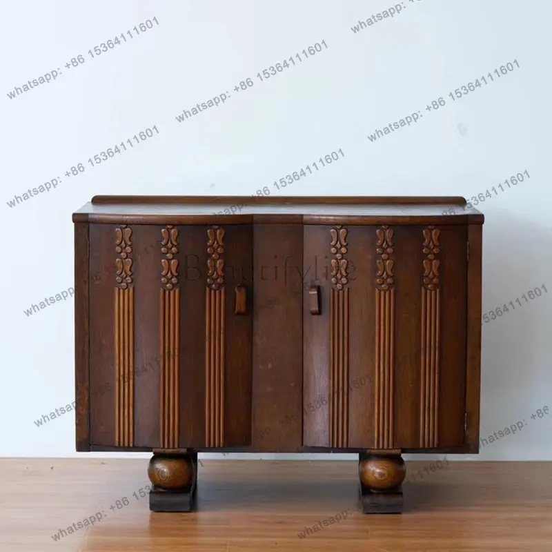 European vintage solid wood distressed carved sideboard French medieval neoclassical log color
European vintage solid wood distressed carved sideboard French medieval neoclassical log color