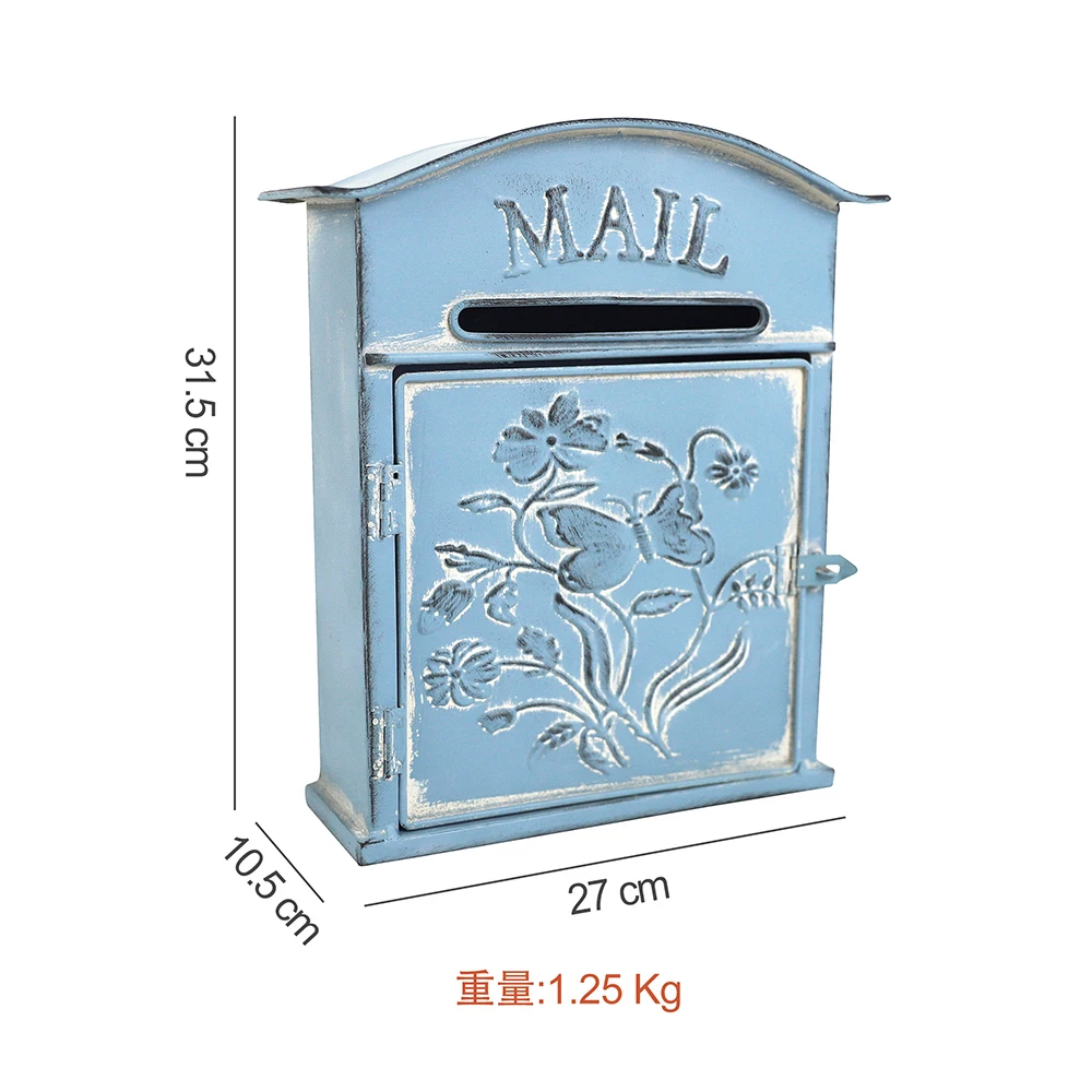 Blue three-dimensional relief mailbox wrought iron wall-mounted mailbox courtyard decoration
Blue three-dimensional relief mailbox wrought iron wall-mounted mailbox courtyard decoration