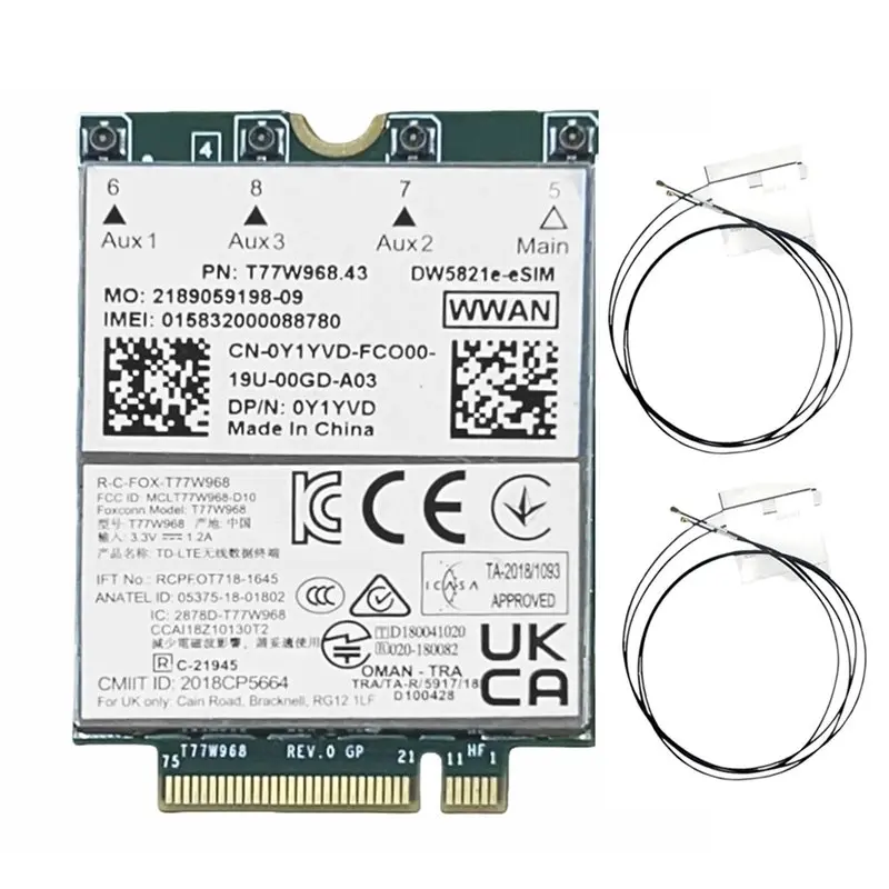 A08E-T77W968 Dw5821e E-SIM 4G LTE Module CAT16 1Gbps FDD-LTE TDD-LTE 4G Card Module+4X Antenna For Dell 5420 5424 7424 7400
A08E-T77W968 Dw5821e E-SIM 4G LTE Module CAT16 1Gbps FDD-LTE TDD-LTE 4G Card Module+4X Antenna For Dell 5420 5424 7424 7400