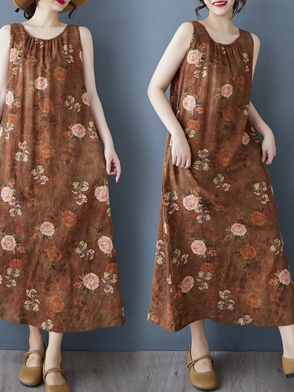 Elegant Cotton Linen Sleeveless Floral Print Vacation Dress Women's Long Soft Fabric Vest Skirt Dress Summer Season High Wais...
Elegant Cotton Linen Sleeveless Floral Print Vacation Dress Women's Long Soft Fabric Vest Skirt Dress Summer Season High Wais...