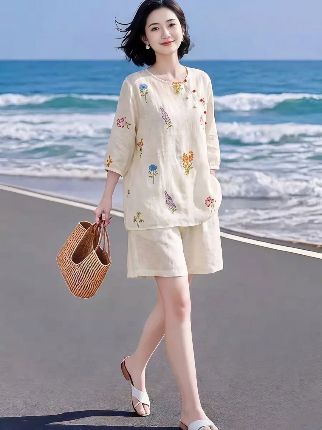 Authentic New Chinese Style Cotton Linen Shirt with Button Wide Leg Shorts Summer Casual Wear Women's Two-Piece Set
Authentic New Chinese Style Cotton Linen Shirt with Button Wide Leg Shorts Summer Casual Wear Women's Two-Piece Set