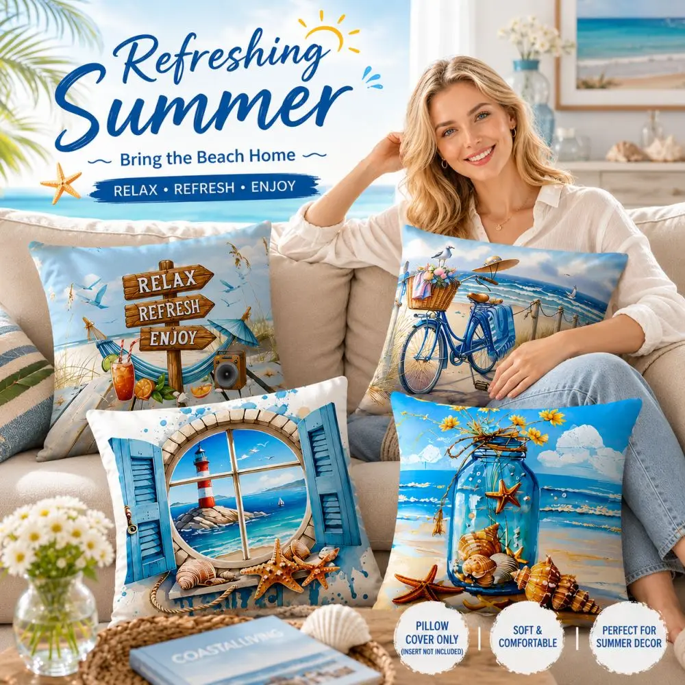 Beach Coastal Print Cushion Cover Starfish Shell Bicycle Pillow Cover Sofa Couch Living Room Summer Home Decor Throw Pillow Case
Beach Coastal Print Cushion Cover Starfish Shell Bicycle Pillow Cover Sofa Couch Living Room Summer Home Decor Throw Pillow Case
