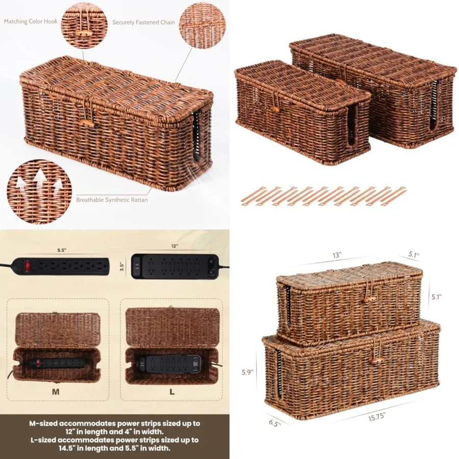 Rattan Wire Storage Box, Handade Cord Organizer for Desk Cord Hider Outet Covers Baby Proofing for Power Strip TV PC Router Cha
Rattan Wire Storage Box, Handade Cord Organizer for Desk Cord Hider Outet Covers Baby Proofing for Power Strip TV PC Router Cha