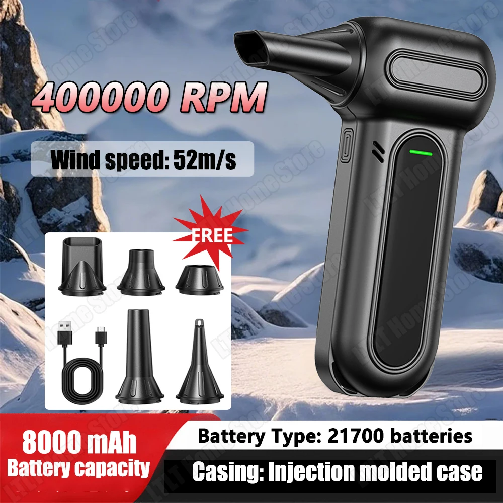 New 400000RPM Violent Fan Brushless Turbo Jet Blower Powerful Air Blower Vacuum Dust Cleaner Type-C Charging Strong Winds 53m/s
New 400000RPM Violent Fan Brushless Turbo Jet Blower Powerful Air Blower Vacuum Dust Cleaner Type-C Charging Strong Winds 53m/s