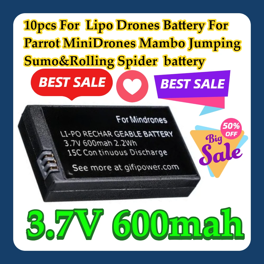10pcs For 3.7V 600mah Lipo Drones Battery For Parrot MiniDrones Mambo Jumping Sumo&Rolling Spider 3.7V battery
10pcs For 3.7V 600mah Lipo Drones Battery For Parrot MiniDrones Mambo Jumping Sumo&Rolling Spider 3.7V battery