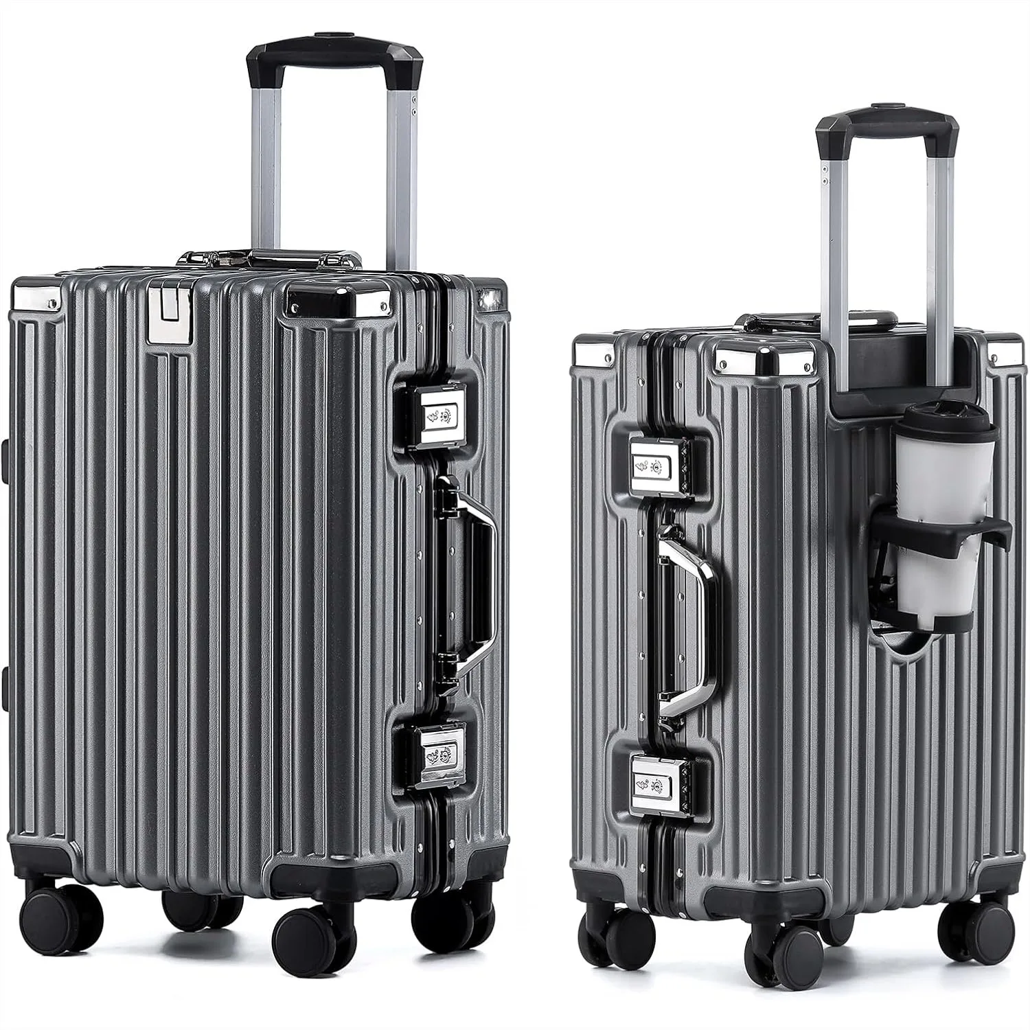 20 Inch Carry On Luggage Aluminum Frame Hard Shell Suitcase with Spinner Wheels and Cup Holder for Business Travel Gray
20 Inch Carry On Luggage Aluminum Frame Hard Shell Suitcase with Spinner Wheels and Cup Holder for Business Travel Gray