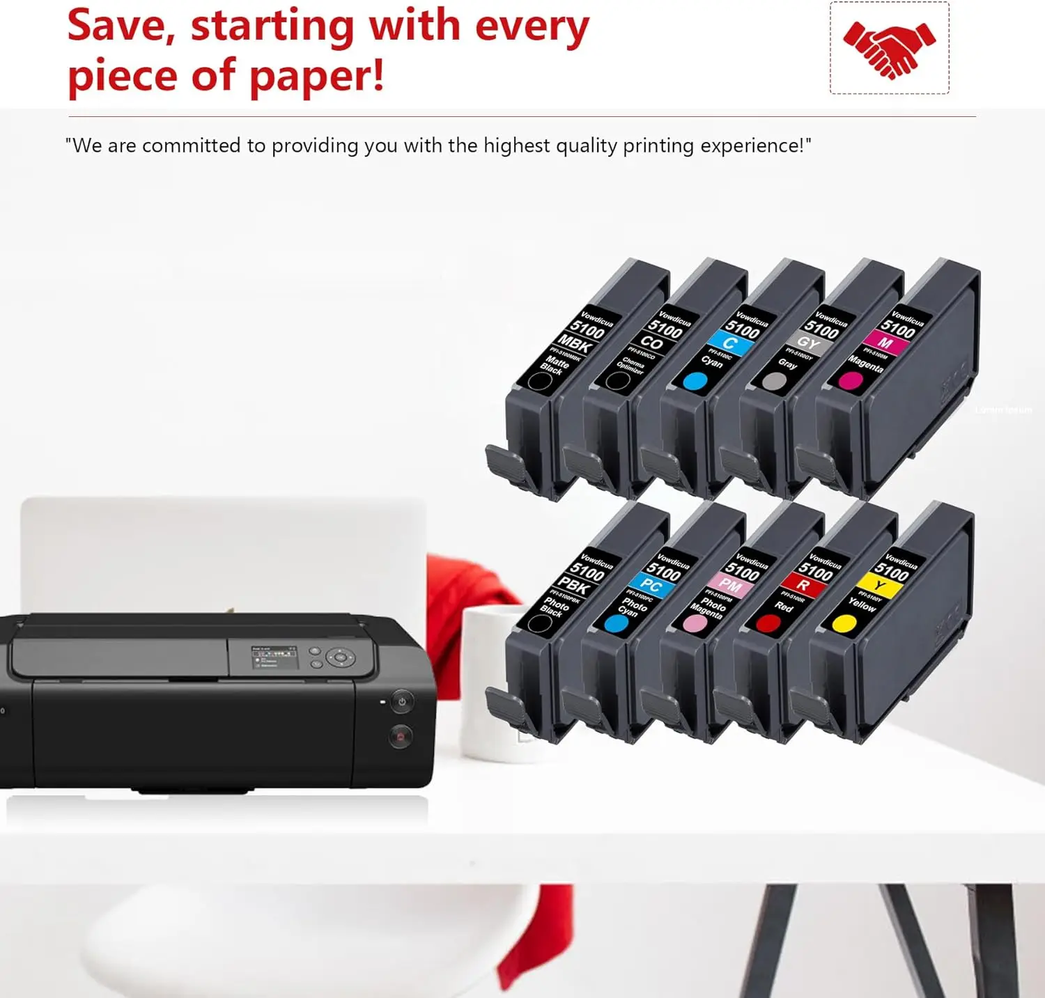 PFI-5100 Ink Cartridges 10 Pack (MBK PBK C M Y R GY PC PM CO) High Capacity Compatible for Canon imagePROGRAF PRO 310 Printer
PFI-5100 Ink Cartridges 10 Pack (MBK PBK C M Y R GY PC PM CO) High Capacity Compatible for Canon imagePROGRAF PRO 310 Printer