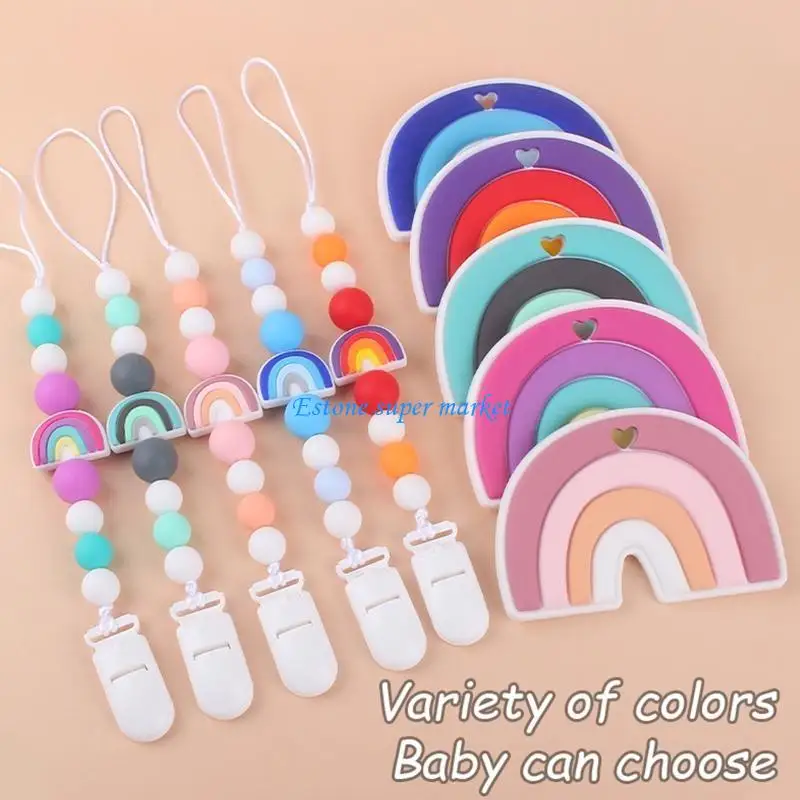 090B Cartoon Rainbow Silicone Pacifier Clip with Teether Set Teething Soother Toy Pacifiers Chain Holder for Baby Girls Boys
090B Cartoon Rainbow Silicone Pacifier Clip with Teether Set Teething Soother Toy Pacifiers Chain Holder for Baby Girls Boys