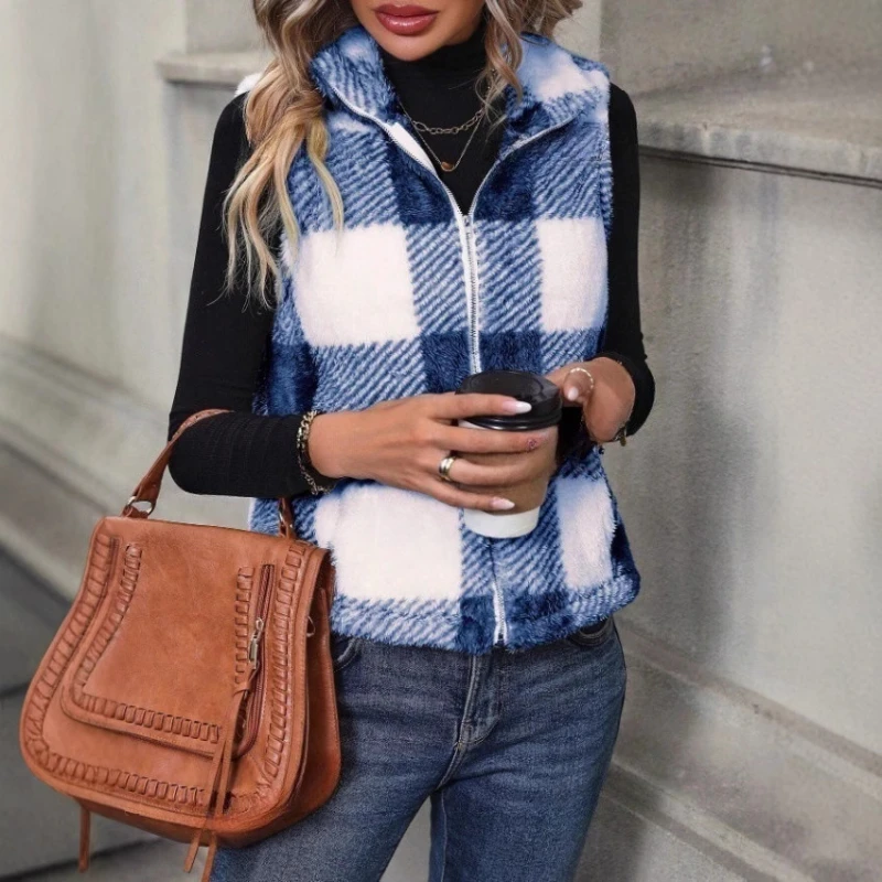 New Minimalist Casual Plush Vest Cardigan Sleeveless Pocket Plaid Vest Jacket for Women's Spliced Turn-down Collar Zipper Vests
New Minimalist Casual Plush Vest Cardigan Sleeveless Pocket Plaid Vest Jacket for Women's Spliced Turn-down Collar Zipper Vests