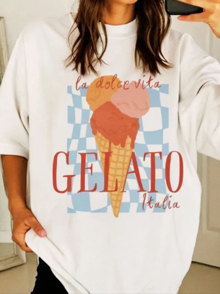Gelato La Dolce Vita Graphic Tops Tees Short Sleeve Cotton Women Tshirt Italian Market Shirt T Shirts Breathable Female Clothing
Gelato La Dolce Vita Graphic Tops Tees Short Sleeve Cotton Women Tshirt Italian Market Shirt T Shirts Breathable Female Clothing