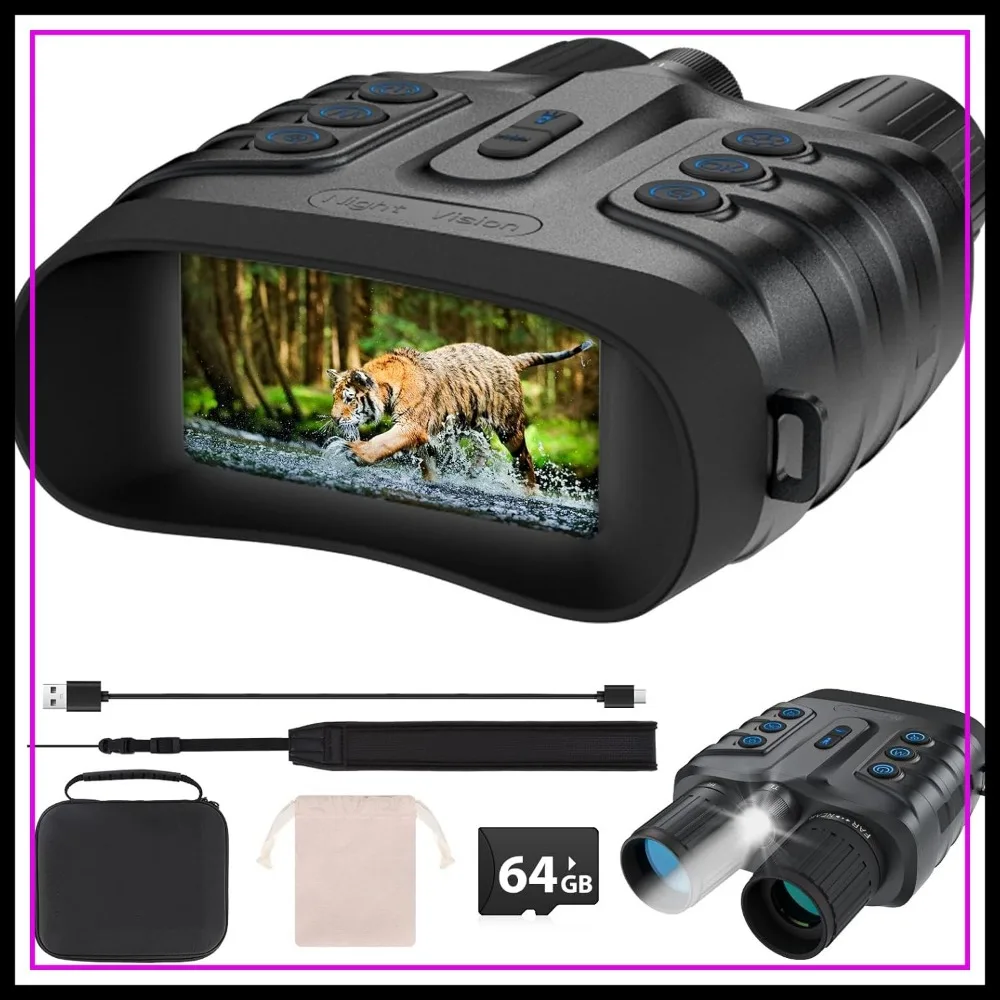 4K Night Vision Binoculars, 3" HD Screen, 10000mAh Battery, 600ft Range, 64GB Card, 8X Zoom, for Camping Hiking
4K Night Vision Binoculars, 3" HD Screen, 10000mAh Battery, 600ft Range, 64GB Card, 8X Zoom, for Camping Hiking
